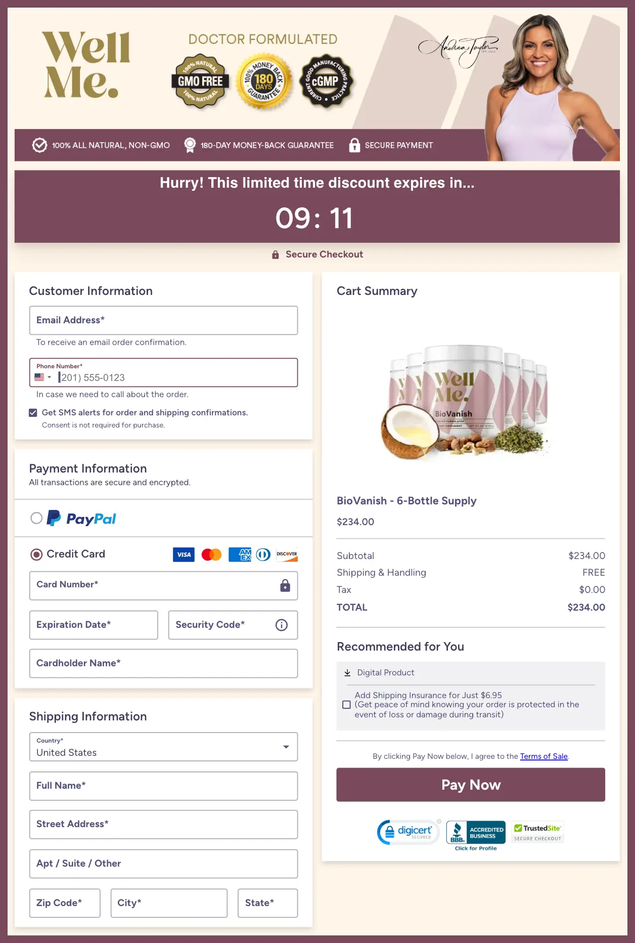 BioVanish Secure Checkout Page